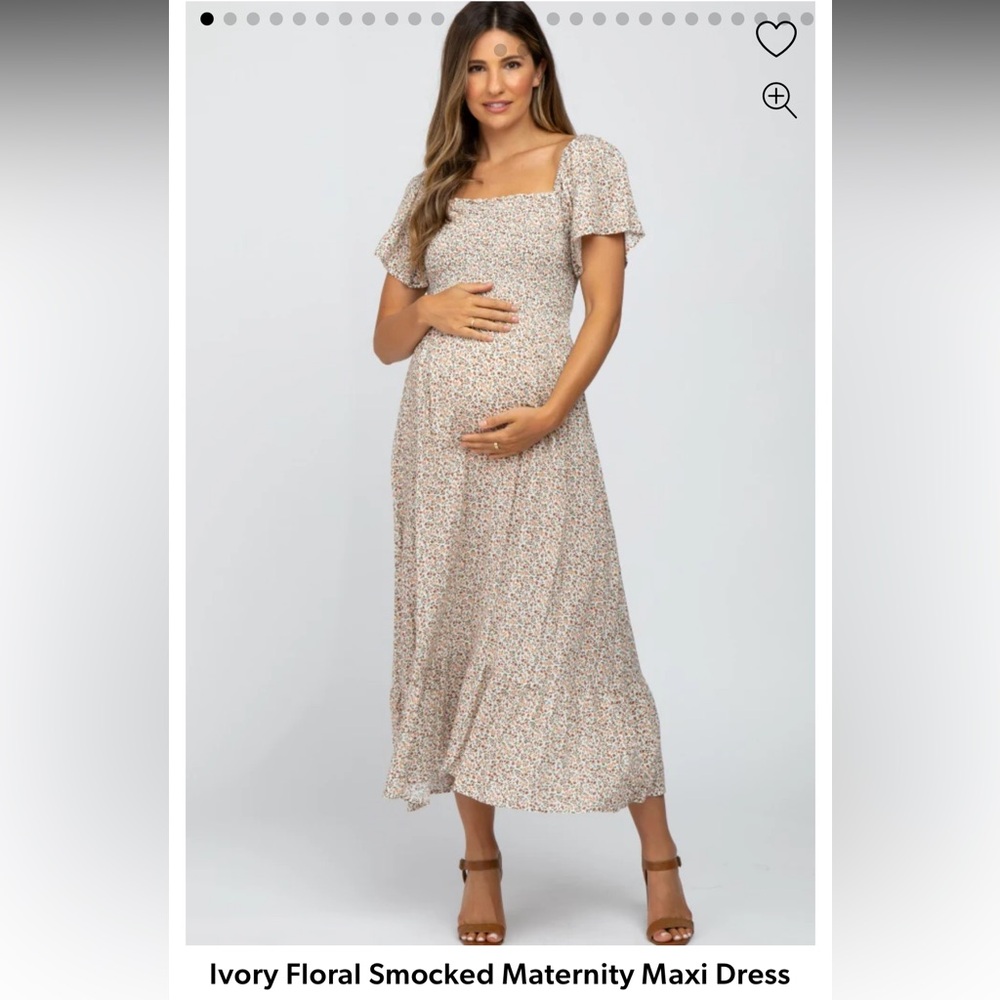 NWT- PinkBlush Ivory Floral Smocked Maternity Maxi Dress